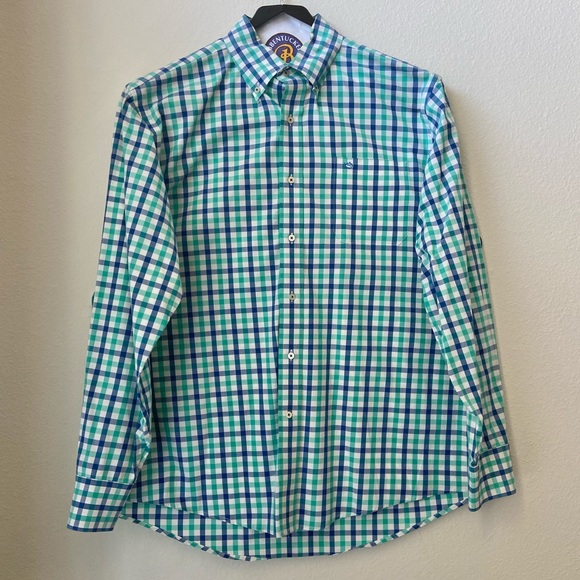 🆕 Southern Tide Gingham Button Down Shirt - White w/ Blue & Green - Picture 4 of 13